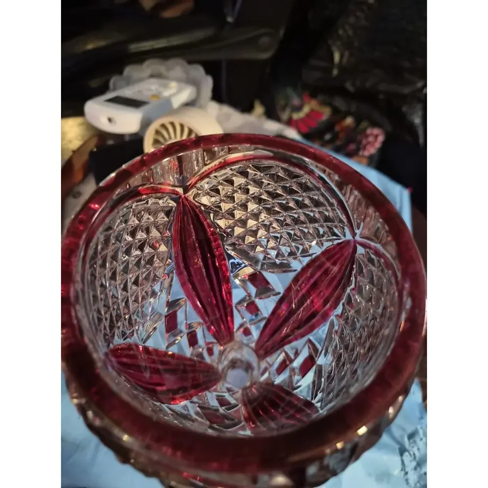 Vintage Indiana Glass Vase In The Diamond Point pattern With A Ruby Red...